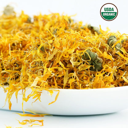 Calendula Tea 1LB (16Oz) 100% CERTIFIED Organic Whole Flower Calendula Herbal Tea (Calendula Officinalis), Caffeine Free in 1 lbs. Bulk Resealable Kraft BPA free Bags from U.S. Wellness