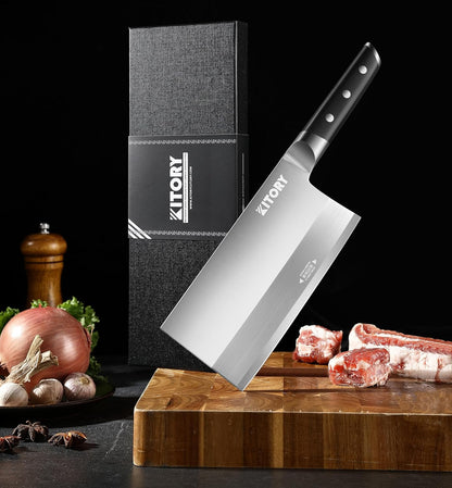 Kitory Meat Cleaver Knife 7"- Front Cutting Behind Chopping - German High Carbon Steel Blade, Chinese Qian Qie Hou Zhan Kitchen Chef`s Knife - 2024 Gifts - Metadrop Series MTD09S
