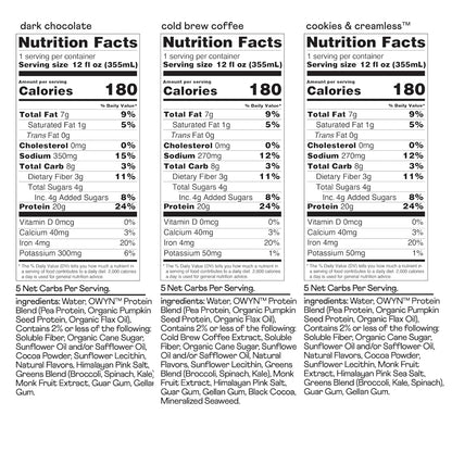 OWYN Only What You Need Plant Based Protein Shake, 20g Vegan Protein from Organic Pumpkin Seed, Flax, Pea Blend, Prebiotic Supplement, Superfood Greens, Gluten & Soy-Free (Variety Pack, 12 Pack)
