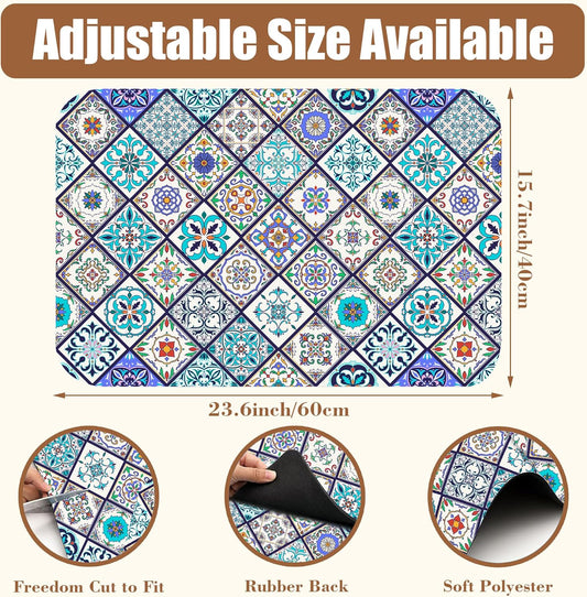 Colorful Tiles Dish Drying Mat for Kitchen Counter Hide Stain Absorbent Coffee Bar Mat Non-Slip Rubber Backed Drying Rack Pad Coffee Pot Espresso Machine Table Accessories 15.7 x 23.6 Inch