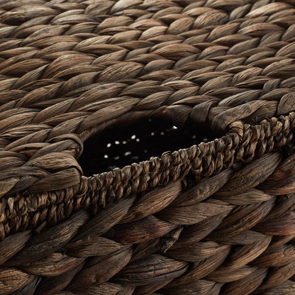 Casafield Set of 2 Water Hyacinth Rectangular Storage Baskets with Lids (Espresso - Medium/Large) for Bedroom, Bathroom, Laundry, Home Office