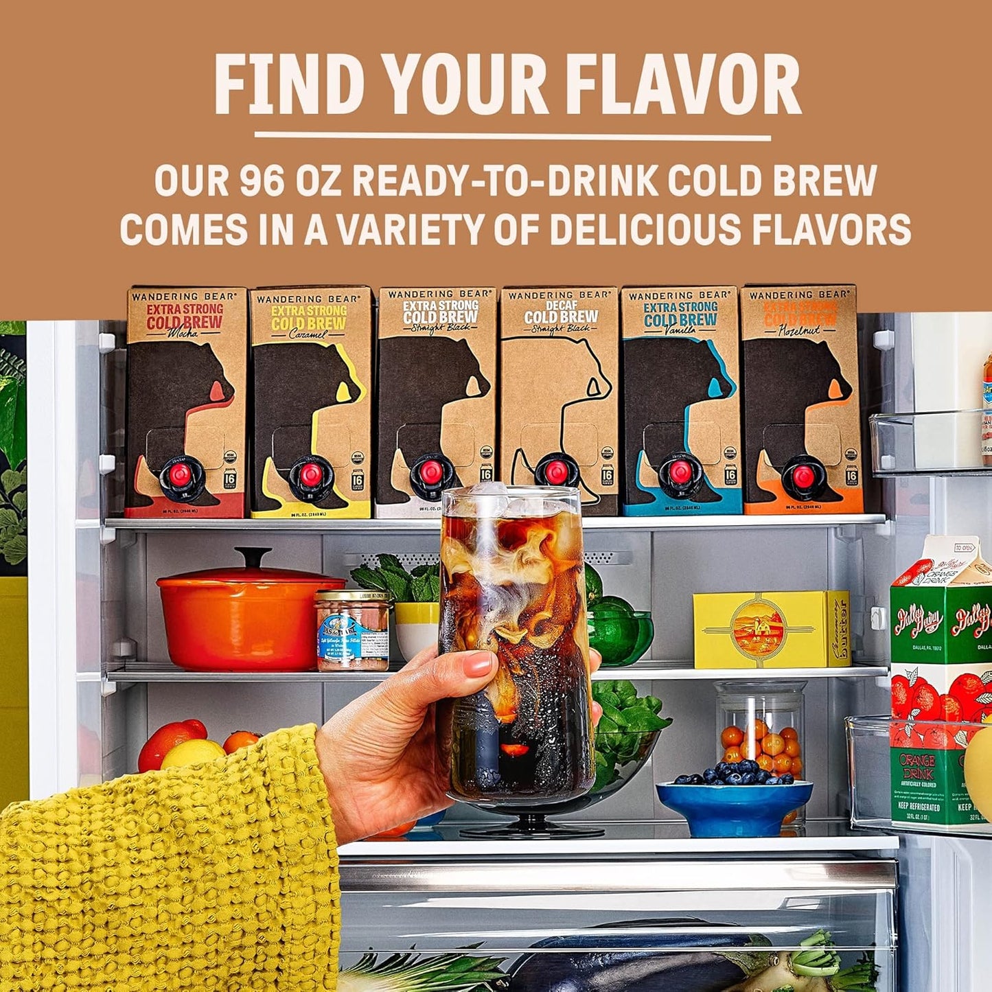 Wandering Bear Decaf Cold Brew Coffee On Tap, 96 fl oz - Bold, Smooth, Unsweetened, Shelf-Stable, Ready to Drink, Iced Cold Brewed Coffee Drinks - Gluten Free & Vegan Decaf