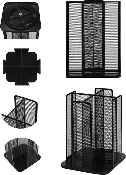 Annova Paper/Plastic Cup and Lid Holder Plastic Storage Organizer, 360°Rotating Coffee Mup Dispenser with 4 Compartments, Multifunctional Storage Rack for Home, Office, Bar, Coffee Shop (Black)