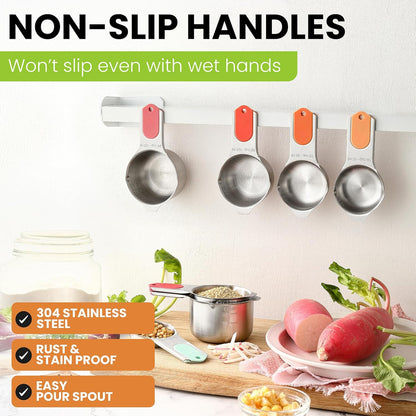 Spring Chef Magnetic Stainless Steel Measuring Cups (Patent Pending), Kitchen Tools with Easy to Read Markings for Measuring Dry or Liquid Ingredients, Set of 7, Desert Sunset