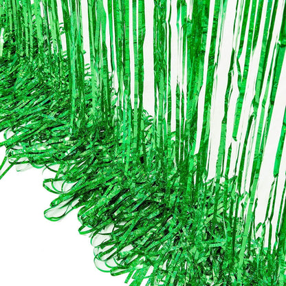 BRAVESHINE Green Metallic Tinsel Foil Fringe Curtains - 2 Pack 3.2 x 8.2 ft Metallic Photo Backdrop for Graduates-Theme/St Patricks Day/Hawaiian/Luau/Dinosaur/Jungle-Theme/Christmas Party Decorations