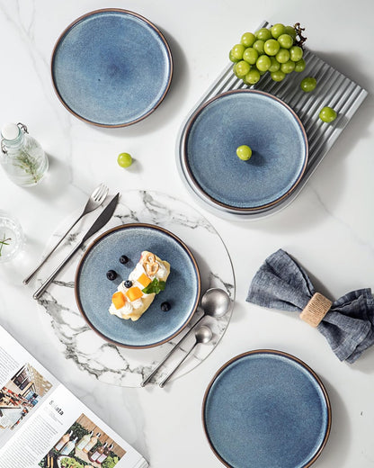 UNICASA Ceramic Dessert Plates - Dinner Salad Plates Set of 4, 8.25 Inch Round Serving Dishes Set for Pasta - Stoneware Dinnerware Set Kitchen, Dishwasher, Microwave & Oven Safe (Blue)