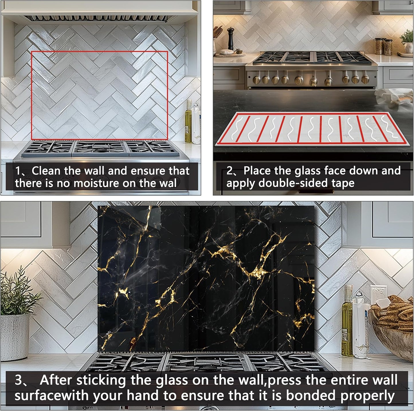 DAIFURONGE Tempered Glass Backsplash For Kitchen Behind Stove,Black Marbling Stove Backsplash Top Cover,Easy to Clean Glass Splashback, Sink Cover Splash Guard,Home Kitchen Wall Decor (30"x18"(76.2x45.72cm))
