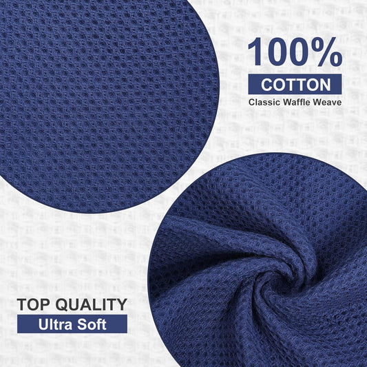Kitinjoy 100% Cotton Waffle Weave Kitchen Towels, 4-Pack Super Soft and Absorbent Dish Towel for Drying Dishes, Kitchen Hand Towels, 20 in x 28 in, Navy Blue
