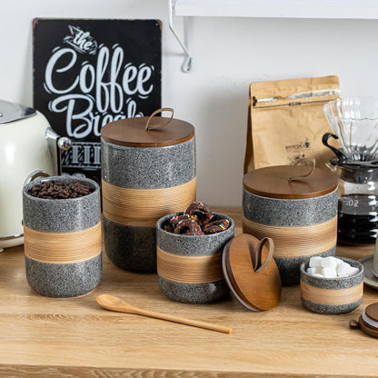 Ceramic Jar with Lid Airtight, Coffee Container Kitchen Food Storage Jars for Spice Sugar Tea Bag, Stackable Decorative Jars for Countertop, Grey & 18 fl.oz