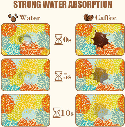 Orange and Blue Chrysanthemum Flower Coffee Mat Absorbent Dish Drying Mat Hide Stain Rubber Backed Coffee Bar Accessories Fit Under Espresso Machine Cafe Table 15.7 x 23.6 Inch