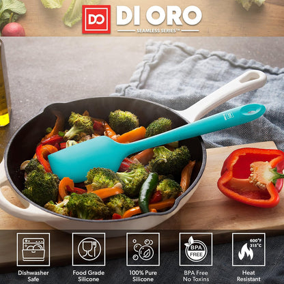 DI ORO Silicone Spatula - 600°F Heat-Resistant Rubber Kitchen Spatula for Baking, Scraping, & Mixing - BPA Free Nonstick Cookware Safe Flexible Utensil for Cooking - Seamless & Dishwasher Safe (Teal)