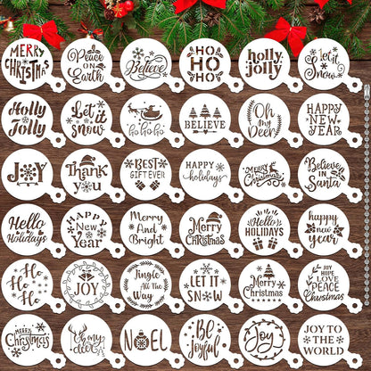 JULBEAR 36 Pieces Reusable Christmas Cake Stencils Templates Molds Tools for Christmas Holiday New Year Cookies Baking Painting Dessert Coffee Decoration