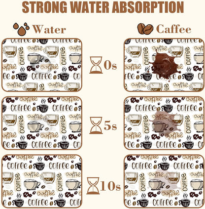 Coffee Cute Doodle Dish Drying Mat for Kitchen Counter Coffee Bar Mat Hide Stain Absorbent Rubber Backed Drying Rack Pad Fit Espresso Machine Table Accessories 11.8 x 19.7 Inch