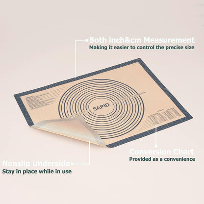 Sapid Extra Thick Silicone Pastry Mat Non-slip with Measurements for Non-stick Silicone Baking Mat Extra Large, Dough Rolling, Pie Crust, Kneading Mats, Countertop, Placement Mats (20" x 28",Gray)