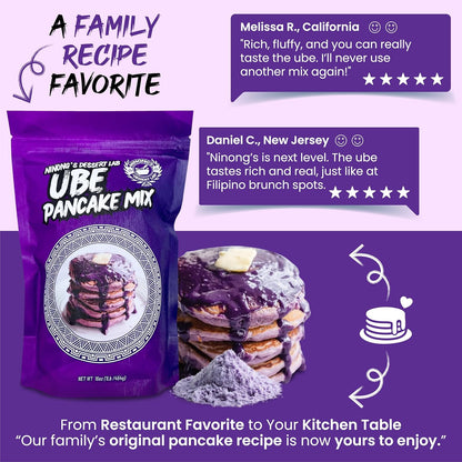 Ninong's Dessert Lab Ube Pancake Mix, Ube Flavored Buttermilk Pancake Mix with Real Ube, Makes Ube Cakes, Waffles, Crepes and more, Just Add Water (1 Pound)