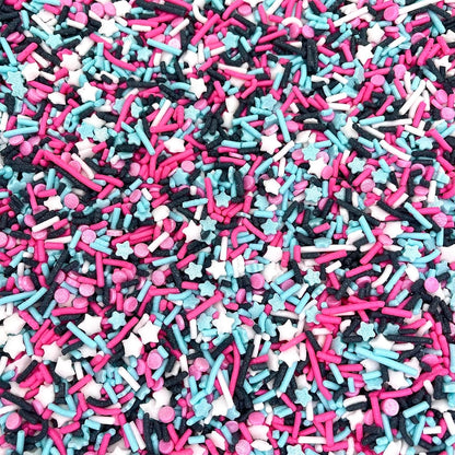 Manvscakes, pink sprinkles, valentines, cake sprinkles, gluten free, cookies, chocolate, fondant, princess topping, ice cream, edible, dessert decoration (Black Pink Blue)