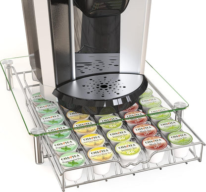 Deco Brothers Crystal Tempered Glass K-Cup Holder Drawer for 30 Coffee Pods Storage, Chrome