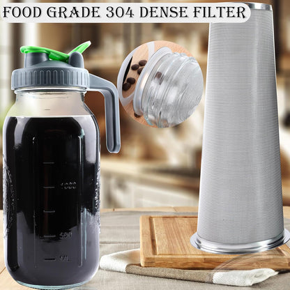 Cold Brew Coffee Maker 64 Oz Mason Jar Iced Tea Pitcher With Strainer 2 Set Half Gallon Glass Pitcher With Spout Lid 2 Quar Water Jug For Fridge Beverage, Sun Tea, Hot Cold Brew, Lemonade, Juice