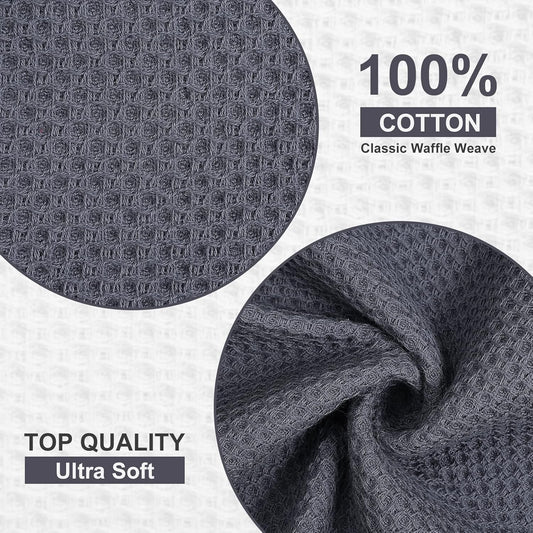 Kitinjoy 100% Cotton Kitchen Dish Cloths, 8 Pack Waffle Weave Ultra Soft Absorbent Dish Towels for Drying Dishes Quick Drying Kitchen Towels Dish Rags, 12 X 12Inch, Dark Grey