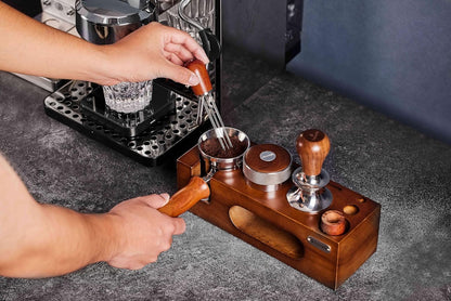 58mm 2 ears Bottomless Portafilter for E61, Flair 58, ECM, Rocket, Sanremo, Synesso, Slayer, VBM Espresso Machine Accessories Made of Stainless Steel and Solid wood
