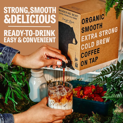 Wandering Bear Decaf Cold Brew Coffee On Tap, 96 fl oz - Bold, Smooth, Unsweetened, Shelf-Stable, Ready to Drink, Iced Cold Brewed Coffee Drinks - Gluten Free & Vegan Decaf