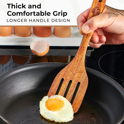 Wooden Spatula for Cooking, Teak Spatulas for Kitchen Use - Wooden Cooking Utensils Set of 4 including Paddle, Turner, Slotted Spurtle and Wood Scraper. Nonstick cookware.