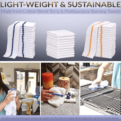 New Cotton Blend White Restaurant Bar Mops Kitchen Towels (36, Gold Stripe)