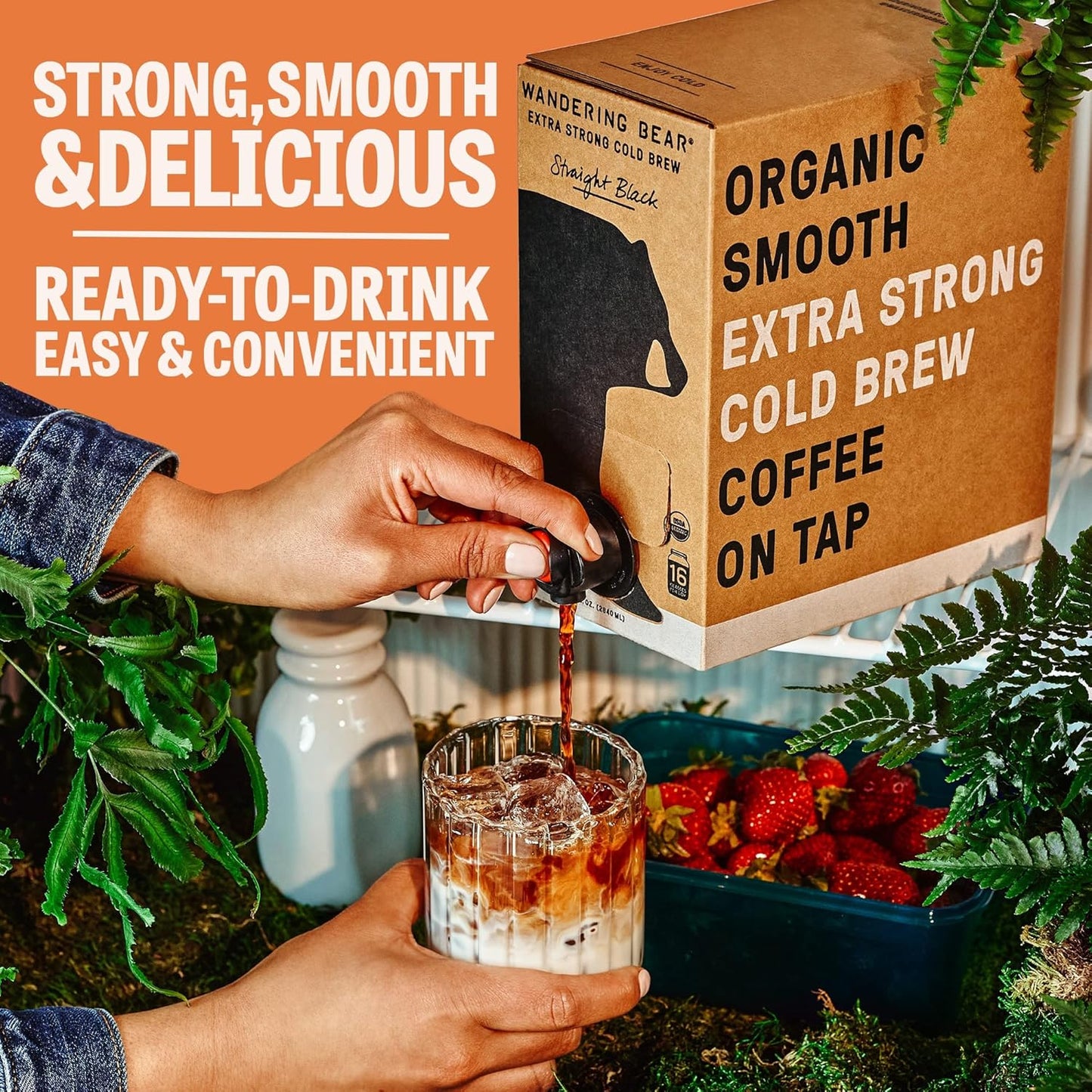 Wandering Bear Organic Hazelnut Cold Brew Coffee On Tap, 96 fl oz - Extra Strong, Bold, Smooth, Unsweetened, Shelf-Stable, Ready to Drink, Gluten Free, & Vegan, Iced Cold Brewed Coffee Drinks