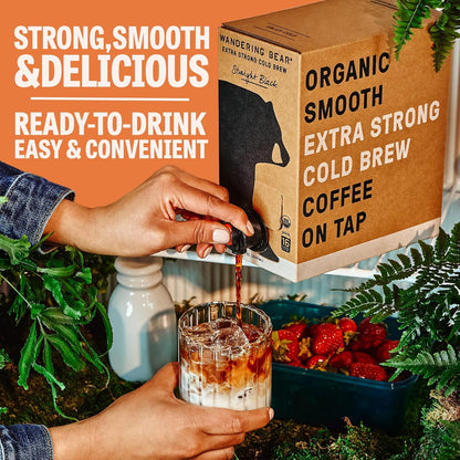 Wandering Bear Organic Hazelnut Cold Brew Coffee On Tap, 96 fl oz - Extra Strong, Bold, Smooth, Unsweetened, Shelf-Stable, Ready to Drink, Gluten Free, & Vegan, Iced Cold Brewed Coffee Drinks