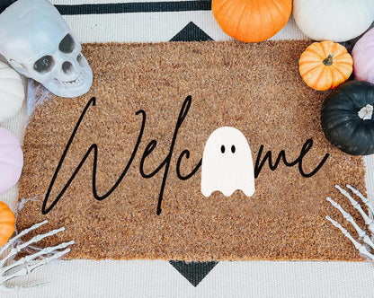 Halloween Stencils for Door Mats Welcome Ghost Stencil Reusable Stay Spooky Halloween Stencils for Painting on Wood Sign Doormats Fabrics DIY Crafts Decor