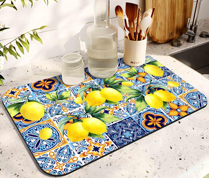 Dish Drying Mat for Kitchen Counter 20x12in Washable Quick Dish Drying Pad Rubber Backed Absorbent Draining Mat Fit Kitchen Counter,Bar,Under Sink,Dishes,Utensils,Dish Rack