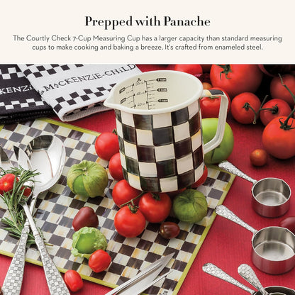 MACKENZIE-CHILDS Enamel 7-Cup Measuring Cup, Decorative Measuring Cup with Spout, Black-and-White Courtly Check