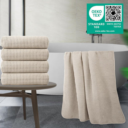 POLYTE Microfiber Oversize Quick Dry Lint Free Bath Towel, 60 x 30 in, 4 Pack (Waffle Weave)