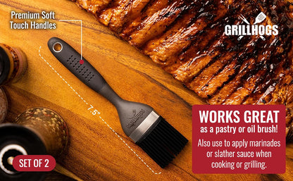 Silicone Sauce Basting Brush, Premium Soft Touch Handles, Pastry and Oil Brush & Barbecue Grilling, Dishwasher Safe & Heat Resistant, Set of 2 (7.5" & 12")