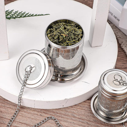 2 Pack Tea Infuser, Tea Strainers for Loose Tea Mesh Stainless Tea Strainer Loose Leaf Tea Steeper Tea Diffuser with Tea Basket and Lid for Black Tea, Spices and Seasonings