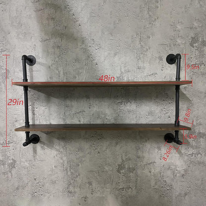 ROGMARS Industrial Pipe Solid Wooden Floating Book Shelves for Living Room Wall Shelving Kitchen Wall Shelves Bar Shelving 48 inch Rustic Farmhouse Shelves 2 Tier
