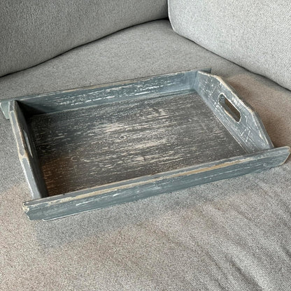 Allgala Wooden Tray 17""x13""x2"" Boat Style Vintage Grey Stylish Rustic Farmhouse Decor Serving Platter | Wooden Ottamen Tray | Coffee Table Tray I Bed Tray, Gray