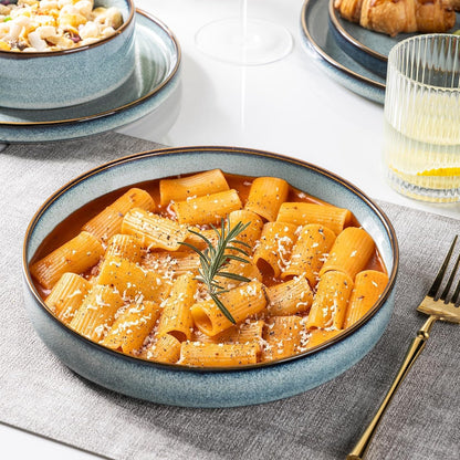 GBHOME 9'' Large Ceramic Pasta Bowls, 32oz Stoneware Pasta Serving Bowls Set of 4 for Kitchen, Wide Bowls for Fruit,Pasta,Salad,Oatmeal,Meal, Microwave Safe, Space Blue