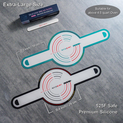 GUYDREMAT 2 Pcs XL Silicone Bread Sling - Heat Resistant Beyond 500F, 9.4" Extra Large Size, Non-Stick Food-Grade Baking Mat for Sourdough, Artisan Loaves, and Large Dutch Ovens, Durable and Reusable
