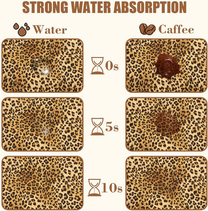 Leopard Print Dish Drying Mat for Kitchen Counter Hide Stain Absorbent Drying Rack Pad Rubber Backed Coffee Mat Espresso Machine Coffee Bar Accessories 15.7 x 23.6 Inch