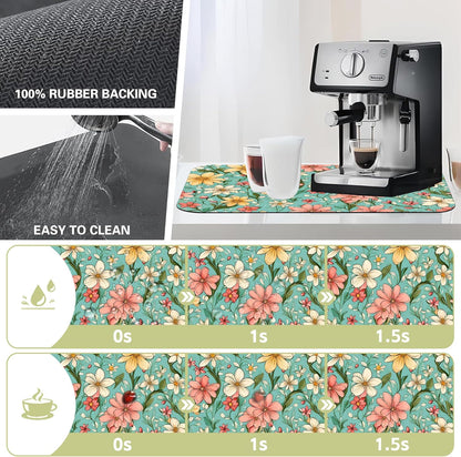 Dish Drying Mat Spring Flower Kitchen Mat 12"x19" Bsorbent Coffee Maker Mat for Dishes,Utensils Coffee Maker Pots and Pans Easy Clean Dish Slip Resistant Pad