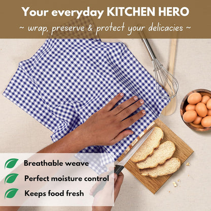 Native Fab 12 Pack Gingham Mini Check Kitchen Dish Towel Cotton Durable Washable 16"x26" - Tea Towels, Soft Absorbent Cleaning Towels, Hand Towel with Hanging Loop - Blue White