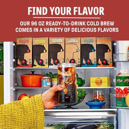 Wandering Bear Organic Mocha Cold Brew Coffee On Tap, 96 fl oz - Extra Strong, Bold, Smooth, Unsweetened, Shelf-Stable, Ready to Drink, Gluten Free, & Vegan, Iced Cold Brewed Coffee Drinks
