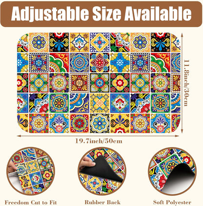 Talavera Mexican Tiles Dish Drying Mat for Kitchen Counter Bar Mat Hide Stain Absorbent Rubber Backed Coffee Mat Maker Espresso Machine Bar Accessories 11.8 x 19.7 Inch