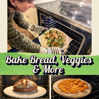 Round Pizza Stone for Oven 16 inch - Large Pizza Stone with Handles, Metal Pizza Peel, Pizza Cutter and Dough Tool - Baking Stone for Oven Bread - Thick Heavy Duty Cordierite Baking Stones