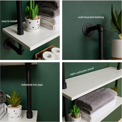 Industrial Pipe Shelving Rustic White Pipe Wall Shelves Industrial Shelves with Wood Planks Floating Shelves 48 Inch Farmhouse Bathroom,Kitchen Shelving Wall Mounted