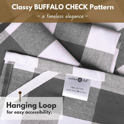 Native Fab 12-Pack Kitchen Towel with Hanging Loop 16x26 inches, Cotton Buffalo Check Kitchen Towels for Cleaning Drying, Washcloths Soft & Absorbent Cloth Rags, Bar Towel, Dish Cloth, Grey