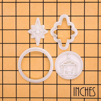 BAKERLOGY Holy Night – Mini Nativity Scene & Star of Bethlehem Cookie Cutter and Stamp Set (2") – Traditional Christmas Symbols for Holiday Baking and Seasonal Crafts