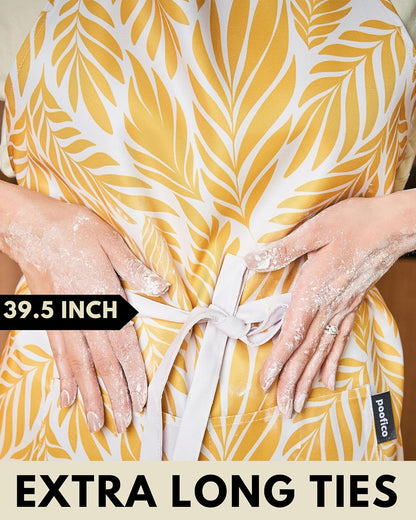 Premium Adjustable Cooking Aprons for Women with Pockets| Poly-Cotton Waterproof Kitchen Apron| Cute Floral Design, Long Ties