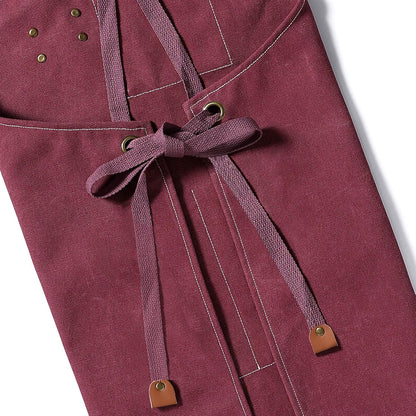AFUN Chef Aprons for Men Women with Large Pockets, Cotton Canvas Cross Back Heavy Duty Adjustable Work Apron, Size M to XXL(Darkred)